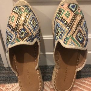 Gold/ cloth multi colored espadrilles